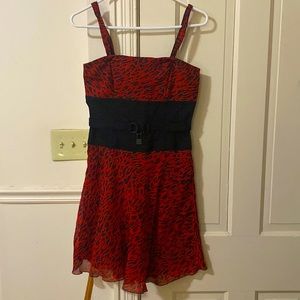 Red Leopard Print Tripp NYC Dress with Attached Black Padlock Belt